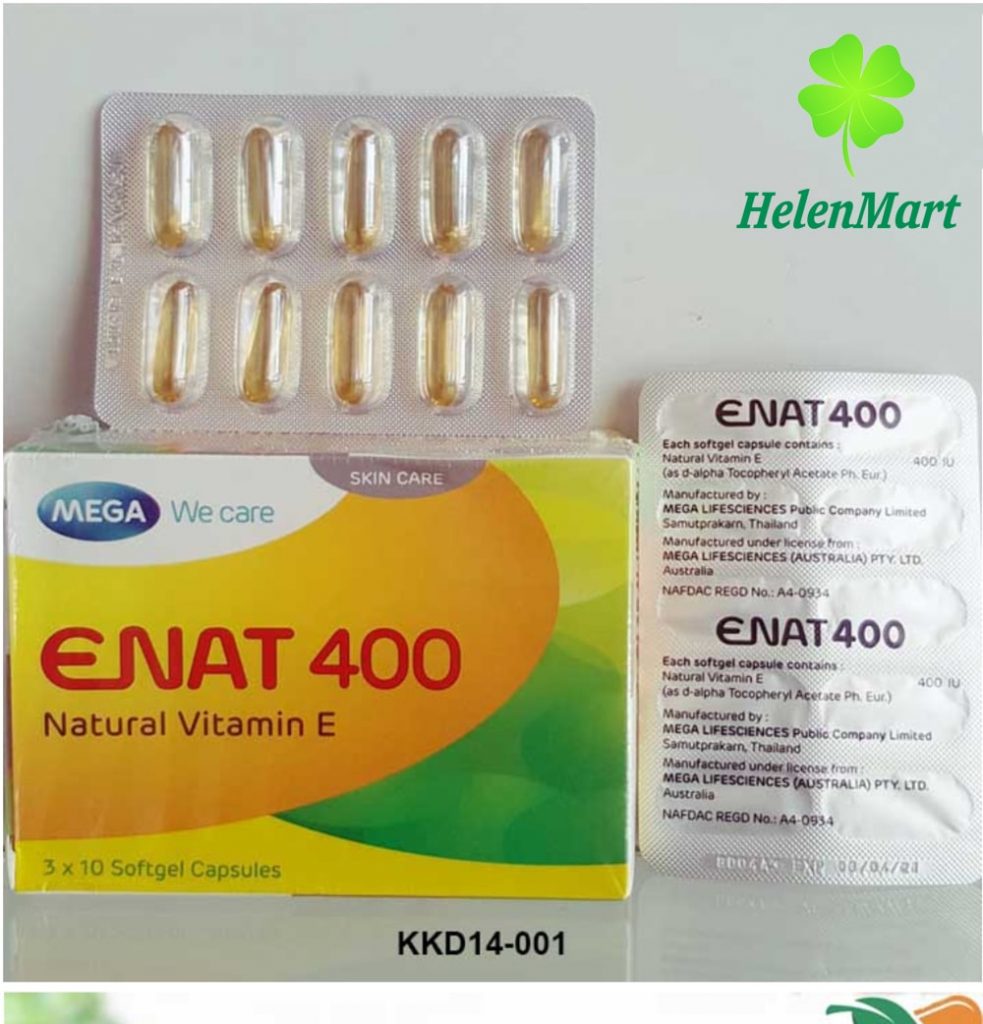 MEGA ENAT 400 Natural Vitamin E Softgel Capsules USP 400 IU Skin Care